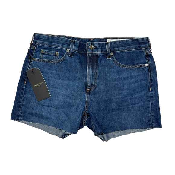 ⚡️SOLD⚡️Rag & Bone Fray Raw Cut Dark Blue Denim Cotton Shorts Size 28 NEW - Picture 4 of 16